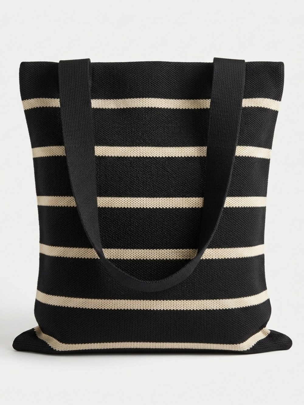 Black and Cream Striped Knit Tote Bag